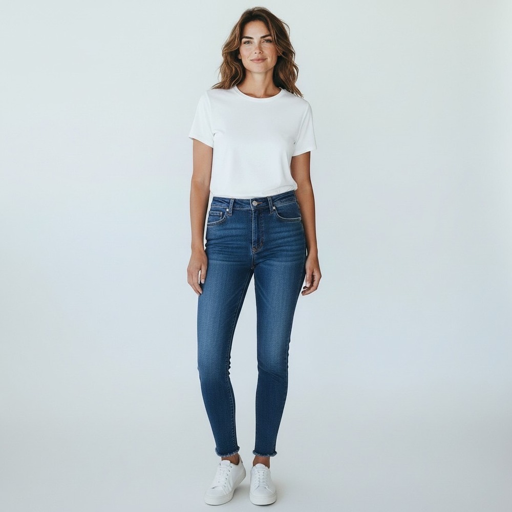 AGOLDE Sophie Crop High Rise Skinny Jeans Womens 27 Blue Stretch Raw Hem